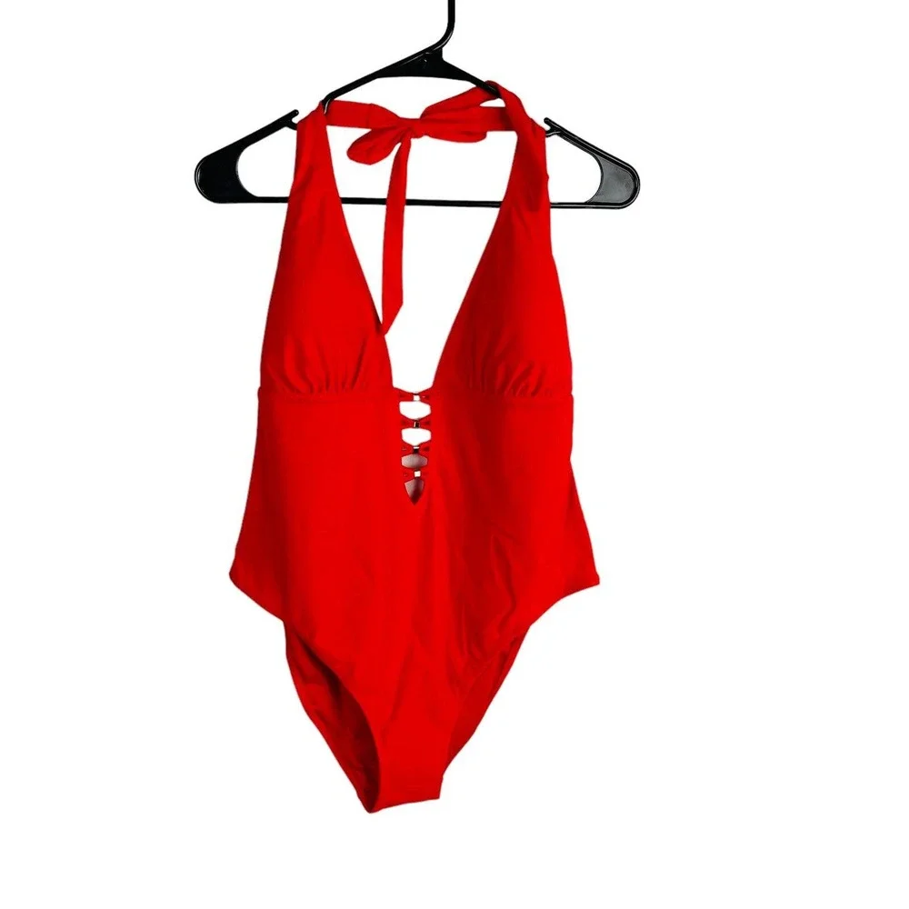 New City Chic Womans Swimsuit Sz 16 Tigerlilly Red Gidget One Piece High Leg NWT